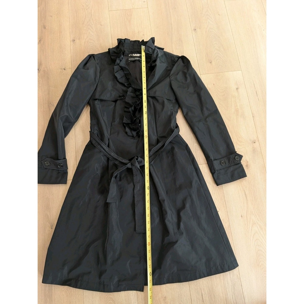 Dolce & Gabbana Ruffled Trench Coat Black Polyester Size 36 Belted Jacket - Picture 5 of 13